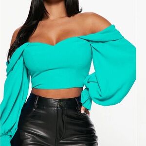 Fashion Nova Blue Off-Shoulder Crop Top